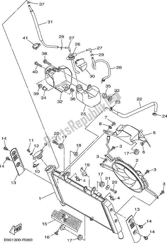 All parts for the Radiator & Hose of the Yamaha XSR 900 AK MTM 850K 2019