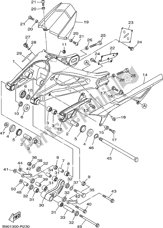 All parts for the Rear Arm of the Yamaha XSR 900 AK MTM 850K 2019