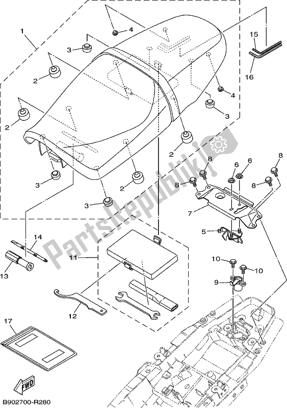 All parts for the Seat of the Yamaha XSR 900 AK MTM 850K 2019