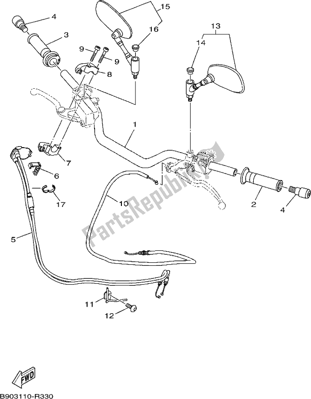 All parts for the Steering Handle & Cable of the Yamaha XSR 900 AK MTM 850K 2019