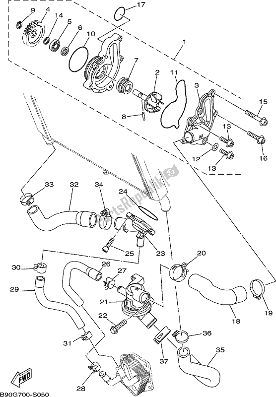 Toutes les pièces pour le Pompe à Eau du Yamaha XSR 900 AK MTM 850K 2019