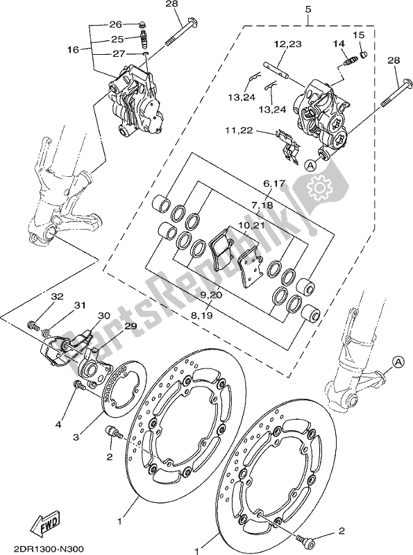 All parts for the Front Brake Caliper of the Yamaha XSR 900 AL MTM 850L 2020