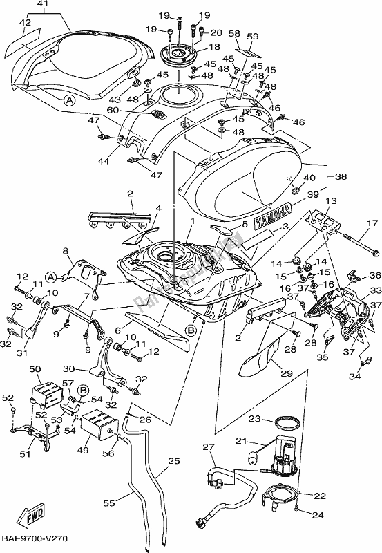 Alle onderdelen voor de Benzinetank van de Yamaha XSR 900 AL MTM 850L 2020