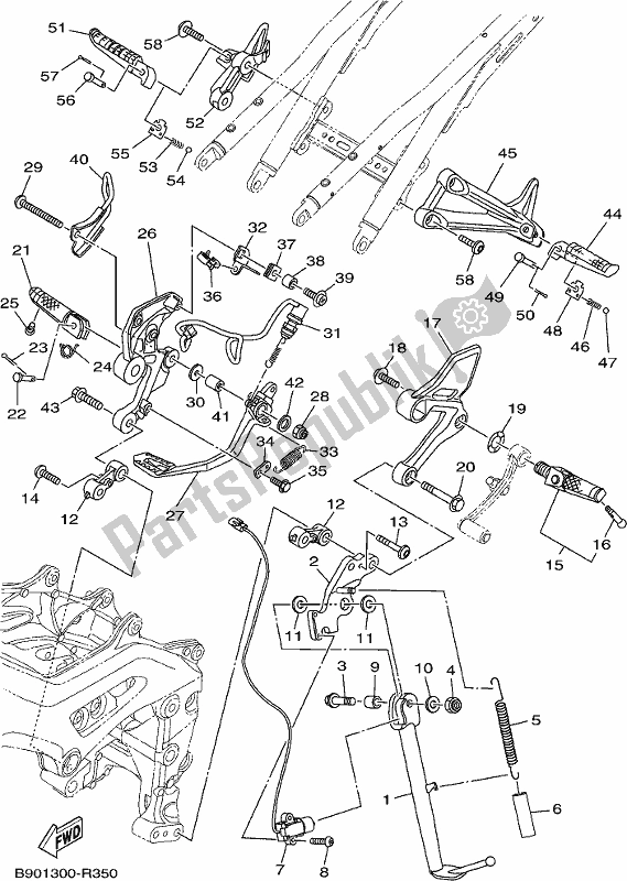 Alle onderdelen voor de Standaard & Voetensteun van de Yamaha XSR 900 AL MTM 850L 2020