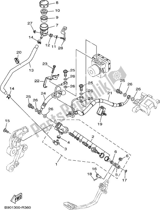 All parts for the Rear Master Cylinder of the Yamaha XSR 900 Aspm MTM 850M 2021 All parts for the Rear Master Cylinder of the Yamaha XSR 900 Aspm MTM 850M 2021