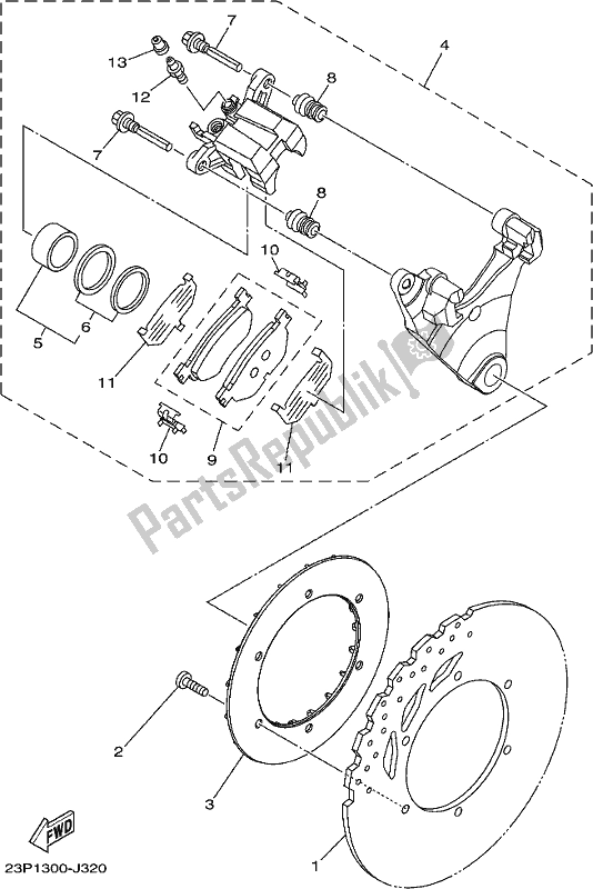 All parts for the Rear Brake Caliper of the Yamaha XT 1200 ZE 2017