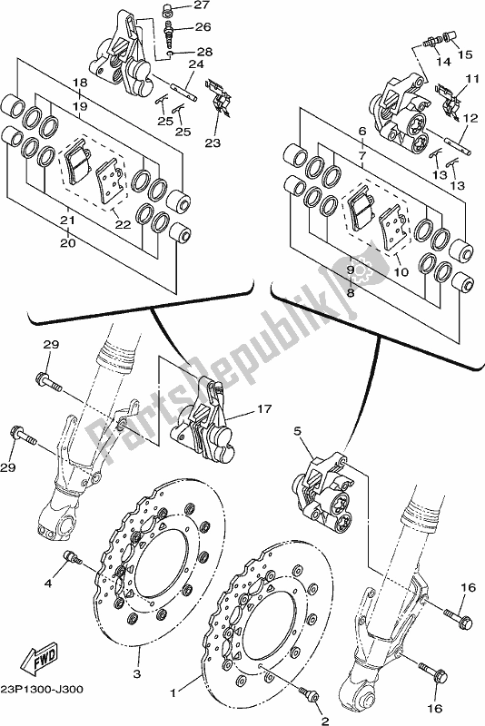 Todas as partes de Pinça De Freio Dianteiro do Yamaha XT 1200 ZE 2019