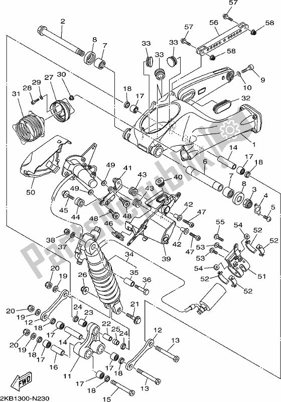 All parts for the Rear Arm & Suspension of the Yamaha XT 1200 ZE 2019