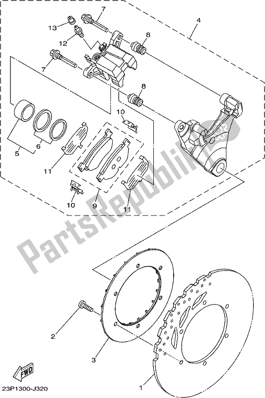 All parts for the Rear Brake Caliper of the Yamaha XT 1200 ZE 2019 All parts for the Rear Brake Caliper of the Yamaha XT 1200 ZE 2019