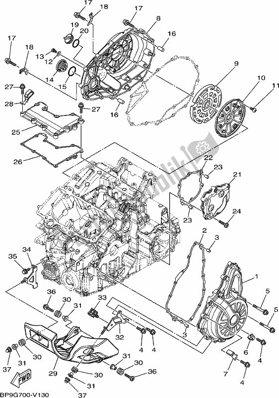 All parts for the Crankcase Cover 1 of the Yamaha XT 1200 ZE 2020