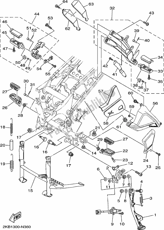 All parts for the Stand & Footrest of the Yamaha XT 1200 ZE 2020