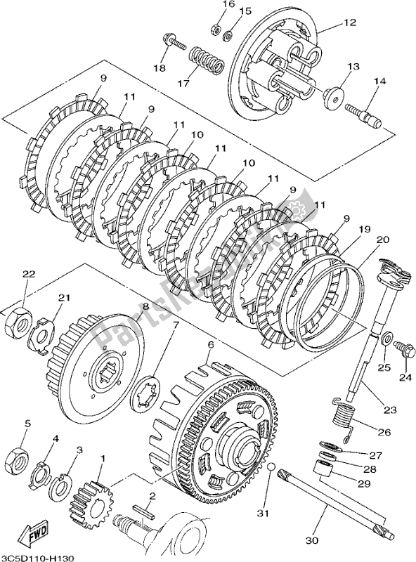 All parts for the Clutch of the Yamaha XT 250 2017