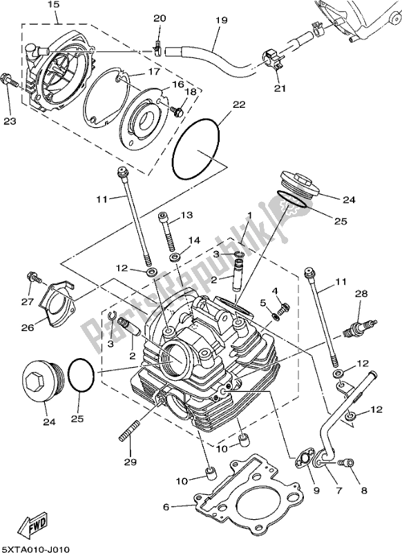 All parts for the Cylinder Head of the Yamaha XT 250 2017