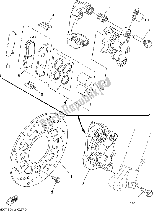 All parts for the Front Brake Caliper of the Yamaha XT 250 2017