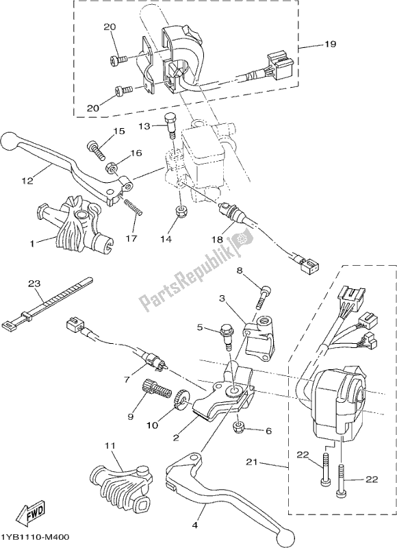 All parts for the Handle Switch & Lever of the Yamaha XT 250 2017