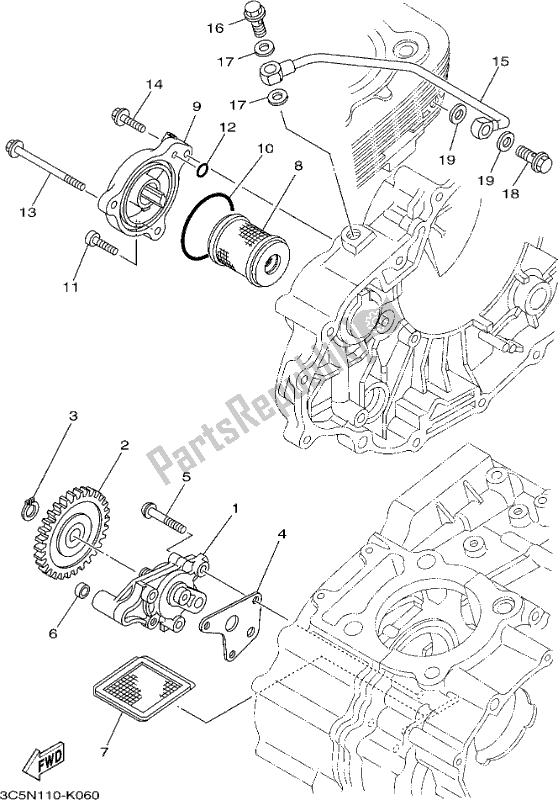 All parts for the Oil Pump of the Yamaha XT 250 2017