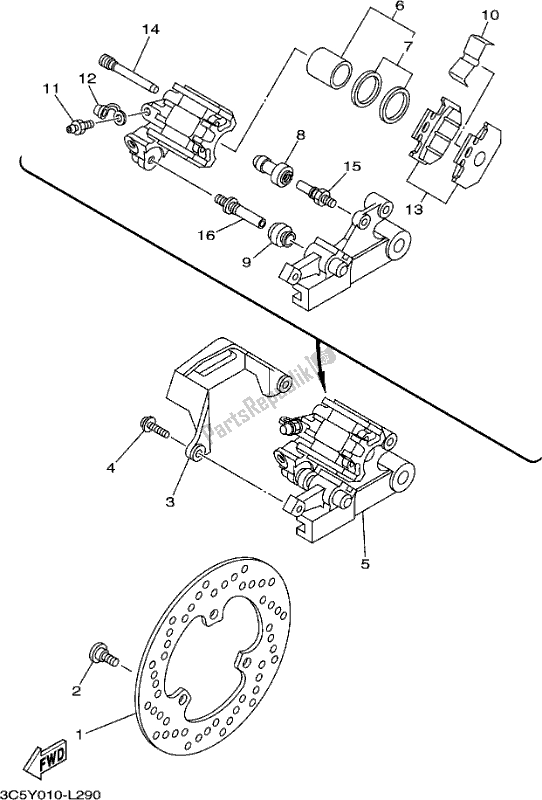 All parts for the Rear Brake Caliper of the Yamaha XT 250 2017