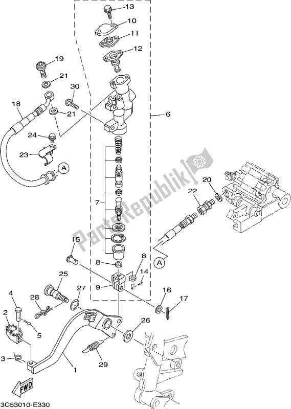 All parts for the Rear Master Cylinder of the Yamaha XT 250 2017