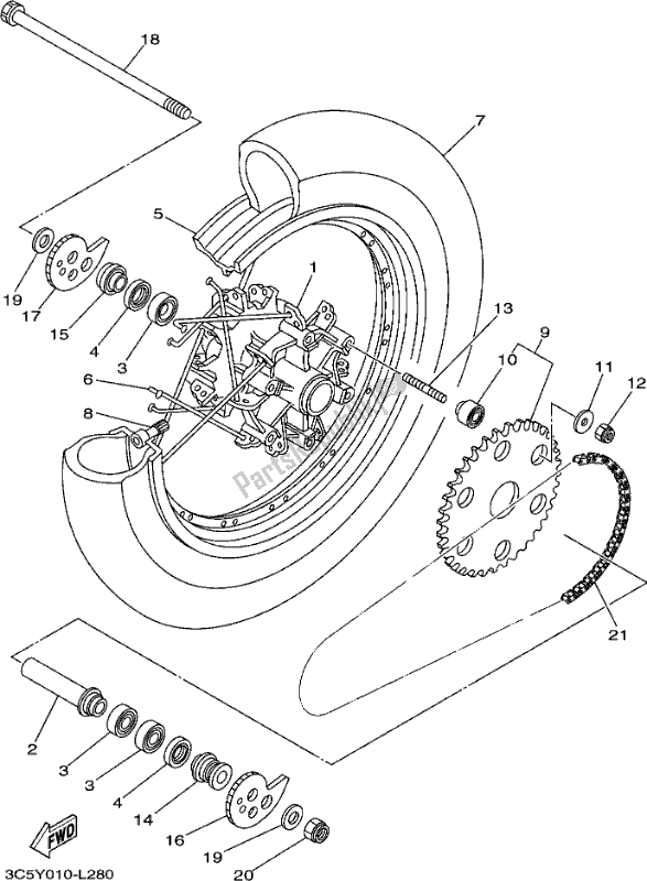 All parts for the Rear Wheel of the Yamaha XT 250 2017