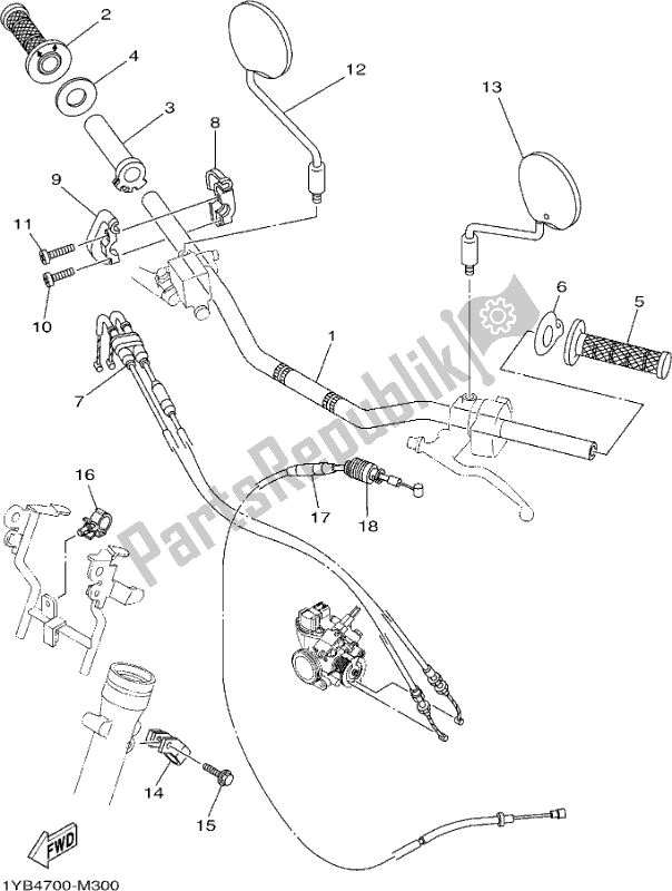 All parts for the Steering Handle & Cable of the Yamaha XT 250 2017