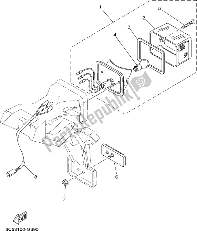 All parts for the Taillight of the Yamaha XT 250 2017