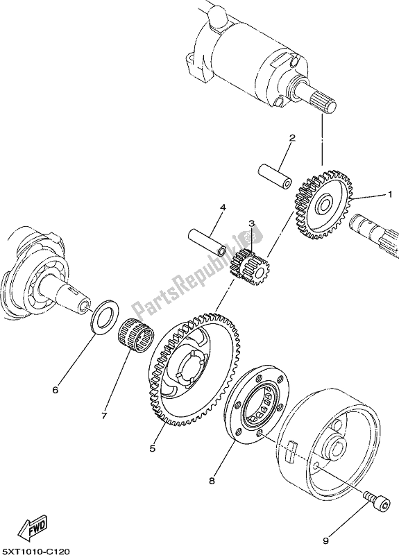 All parts for the Starter Clutch of the Yamaha XT 250 2018