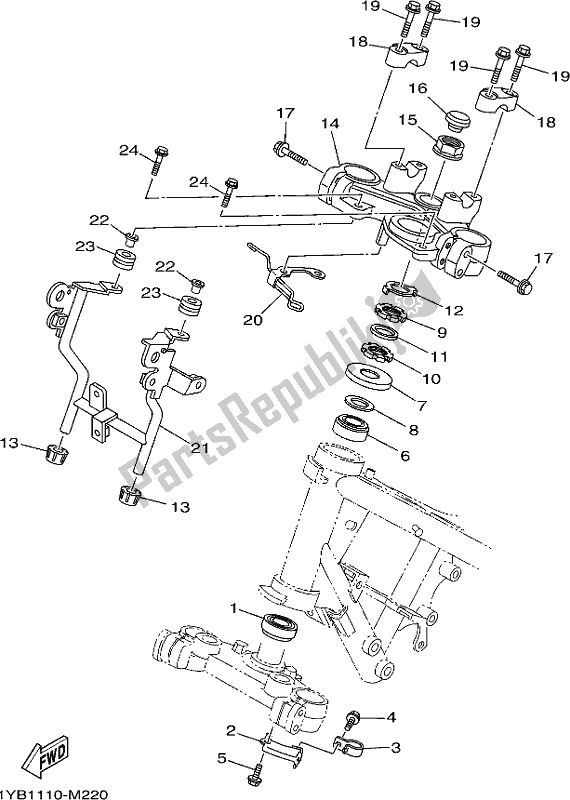 All parts for the Steering of the Yamaha XT 250 2018