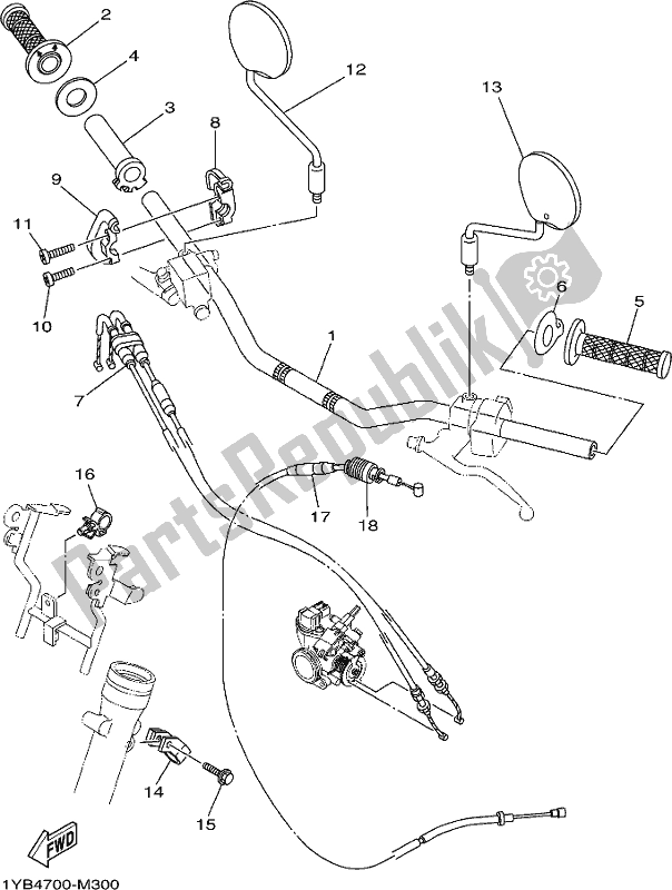All parts for the Steering Handle & Cable of the Yamaha XT 250 2018