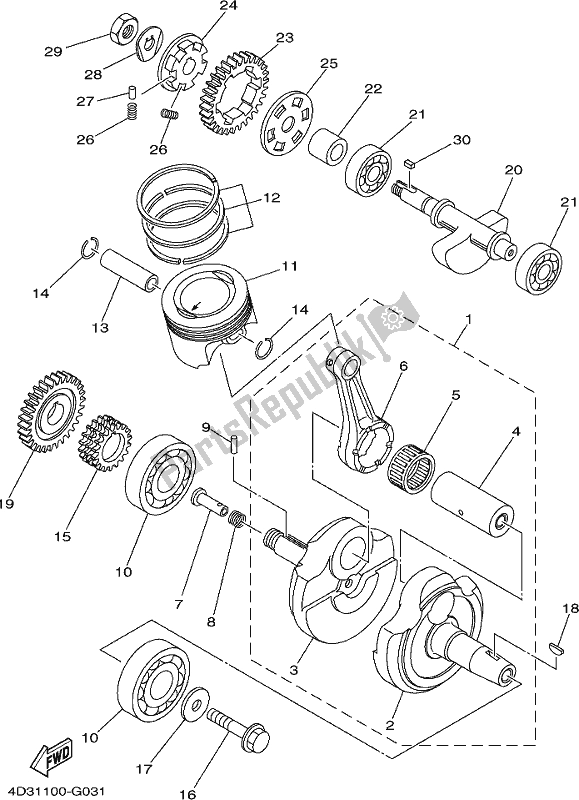 All parts for the Crankshaft & Piston of the Yamaha XT 250 2019