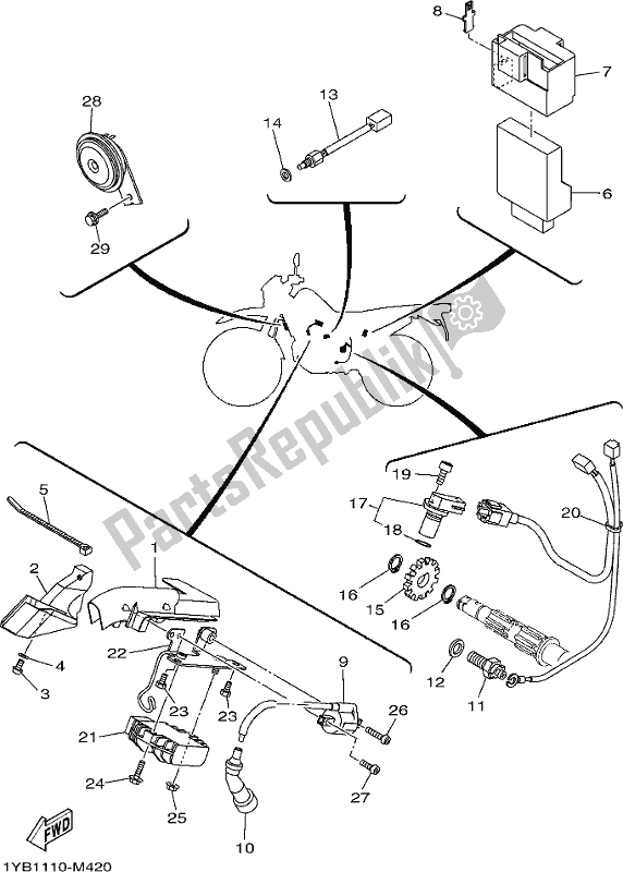 All parts for the Electrical 2 of the Yamaha XT 250 2019