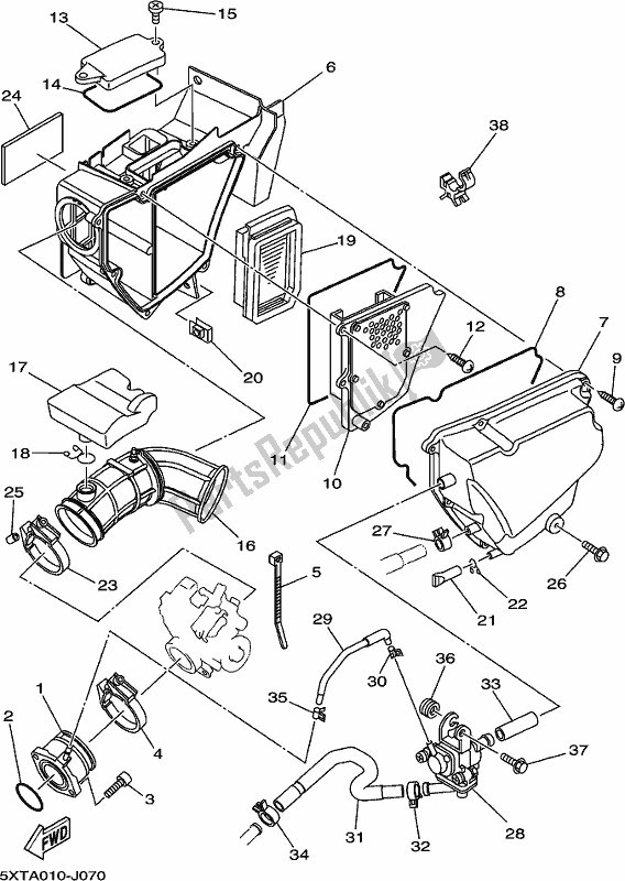 All parts for the Intake of the Yamaha XT 250 2019