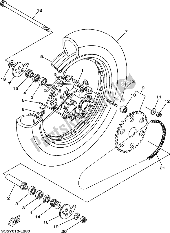 All parts for the Rear Wheel of the Yamaha XT 250 2019