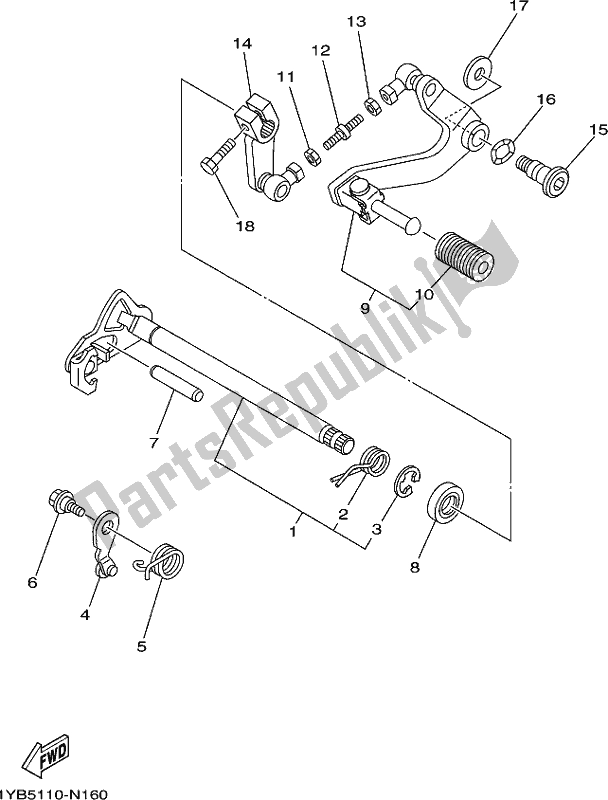 All parts for the Shift Shaft of the Yamaha XT 250 2019