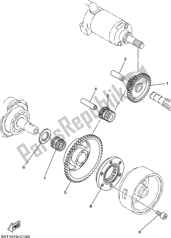 All parts for the Starter Clutch of the Yamaha XT 250 2019