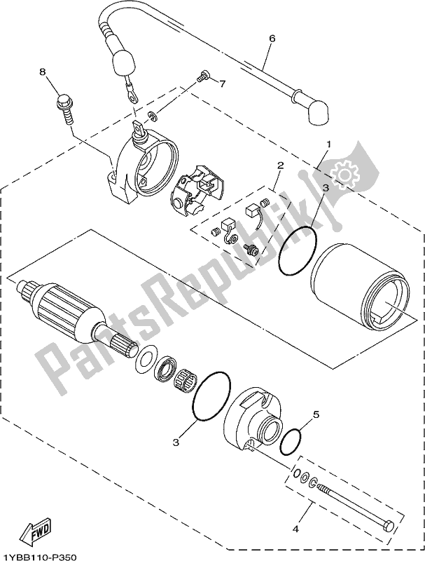 All parts for the Starting Motor of the Yamaha XT 250 2019