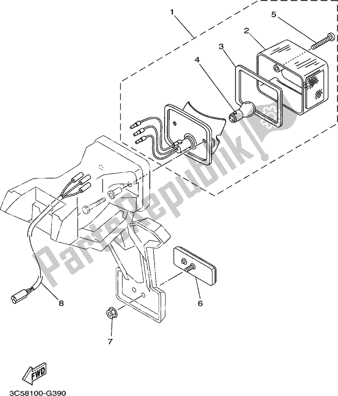 All parts for the Taillight of the Yamaha XT 250 2019