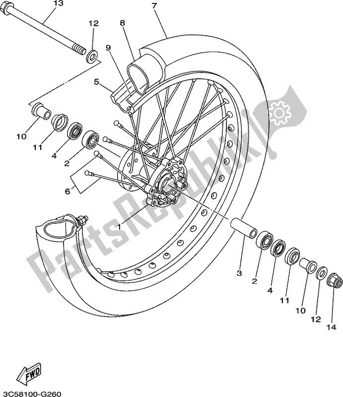 Todas as partes de Roda Da Frente do Yamaha XT 250 2020