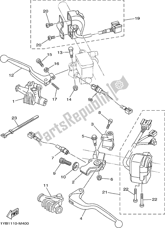 Alle onderdelen voor de Handvat Schakelaar & Hendel van de Yamaha XT 250 2020