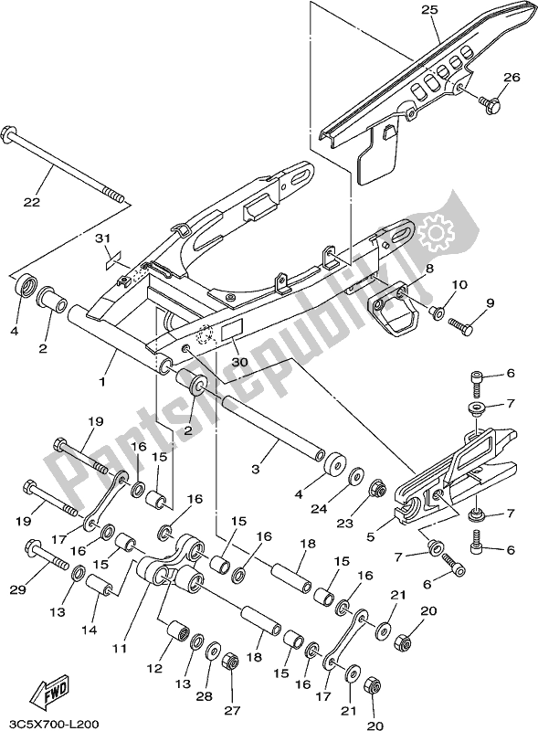 Todas as partes de Braço Traseiro do Yamaha XT 250 2020