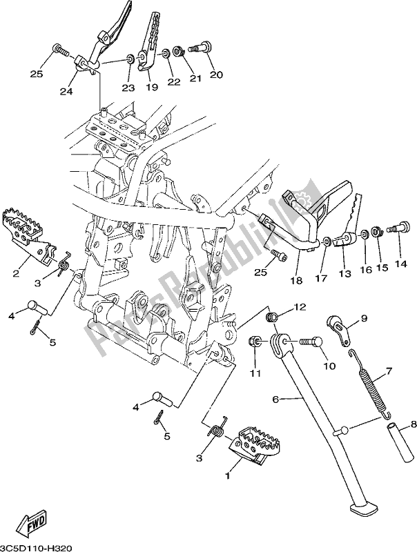 Tutte le parti per il Stand E Poggiapiedi del Yamaha XT 250 2020