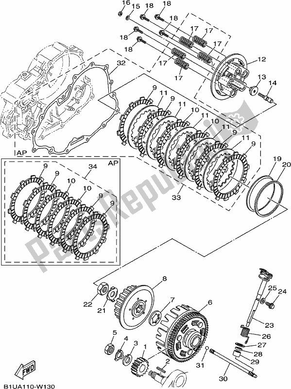 All parts for the Clutch of the Yamaha XT 250 2021