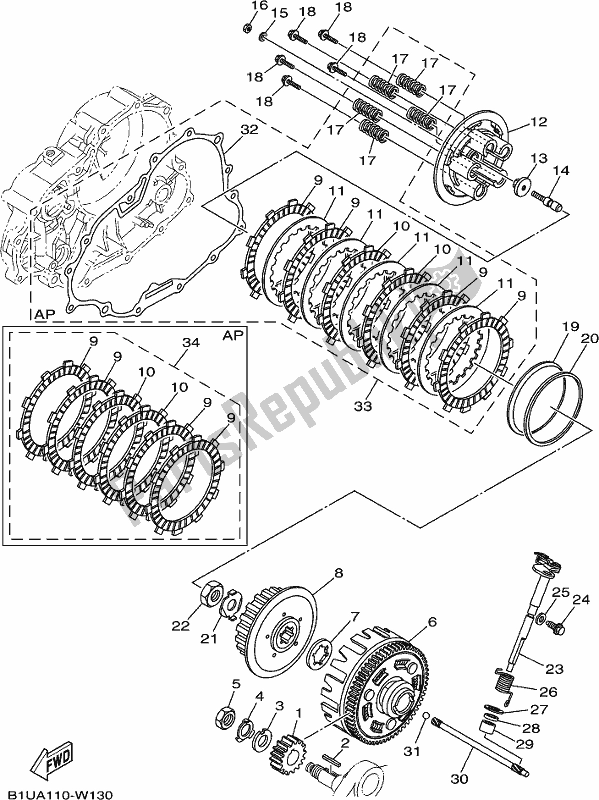 Alle onderdelen voor de Koppeling van de Yamaha XT 250 2021