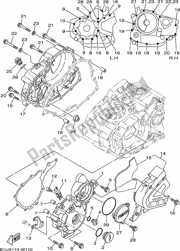 Alle onderdelen voor de Carterdeksel 1 van de Yamaha XT 250 2021