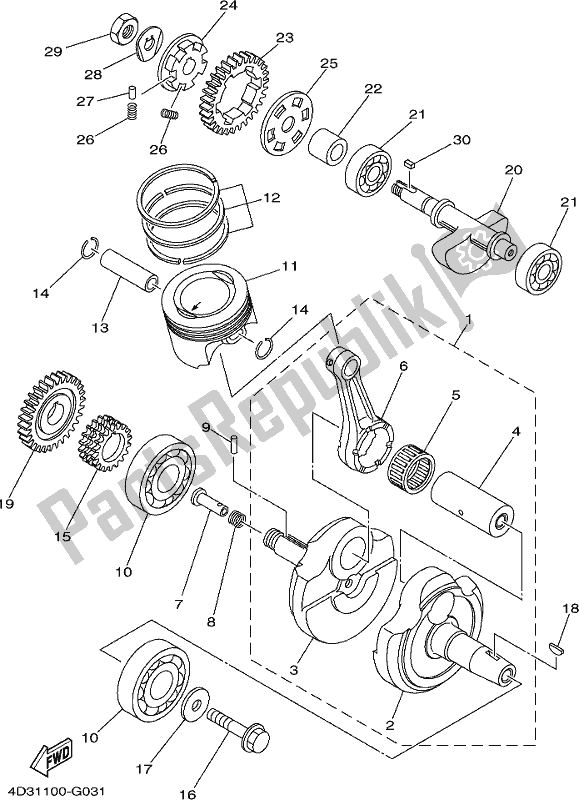 All parts for the Crankshaft & Piston of the Yamaha XT 250 2021