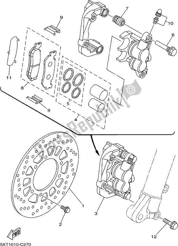 Alle onderdelen voor de Remklauw Voor van de Yamaha XT 250 2021