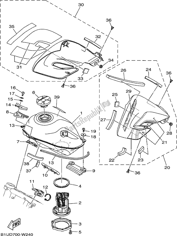 Alle onderdelen voor de Benzinetank van de Yamaha XT 250 2021