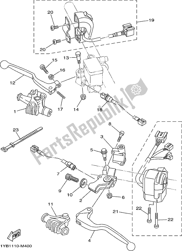 All parts for the Handle Switch & Lever of the Yamaha XT 250 2021