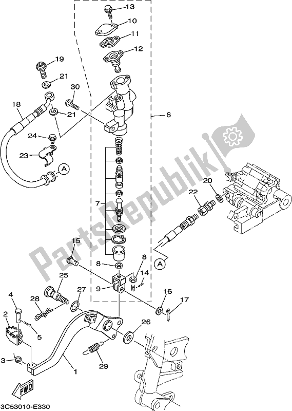 Alle onderdelen voor de Achterste Hoofdcilinder van de Yamaha XT 250 2021