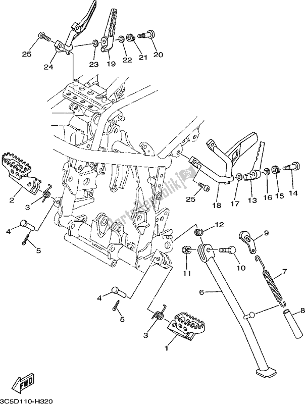 All parts for the Stand & Footrest of the Yamaha XT 250 2021