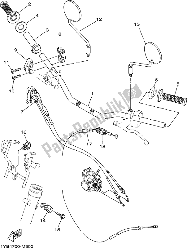 All parts for the Steering Handle & Cable of the Yamaha XT 250 2021
